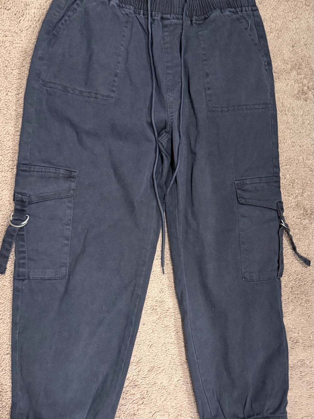 Women’s Black Cargo Jogger Jeans with Drawstring Waist